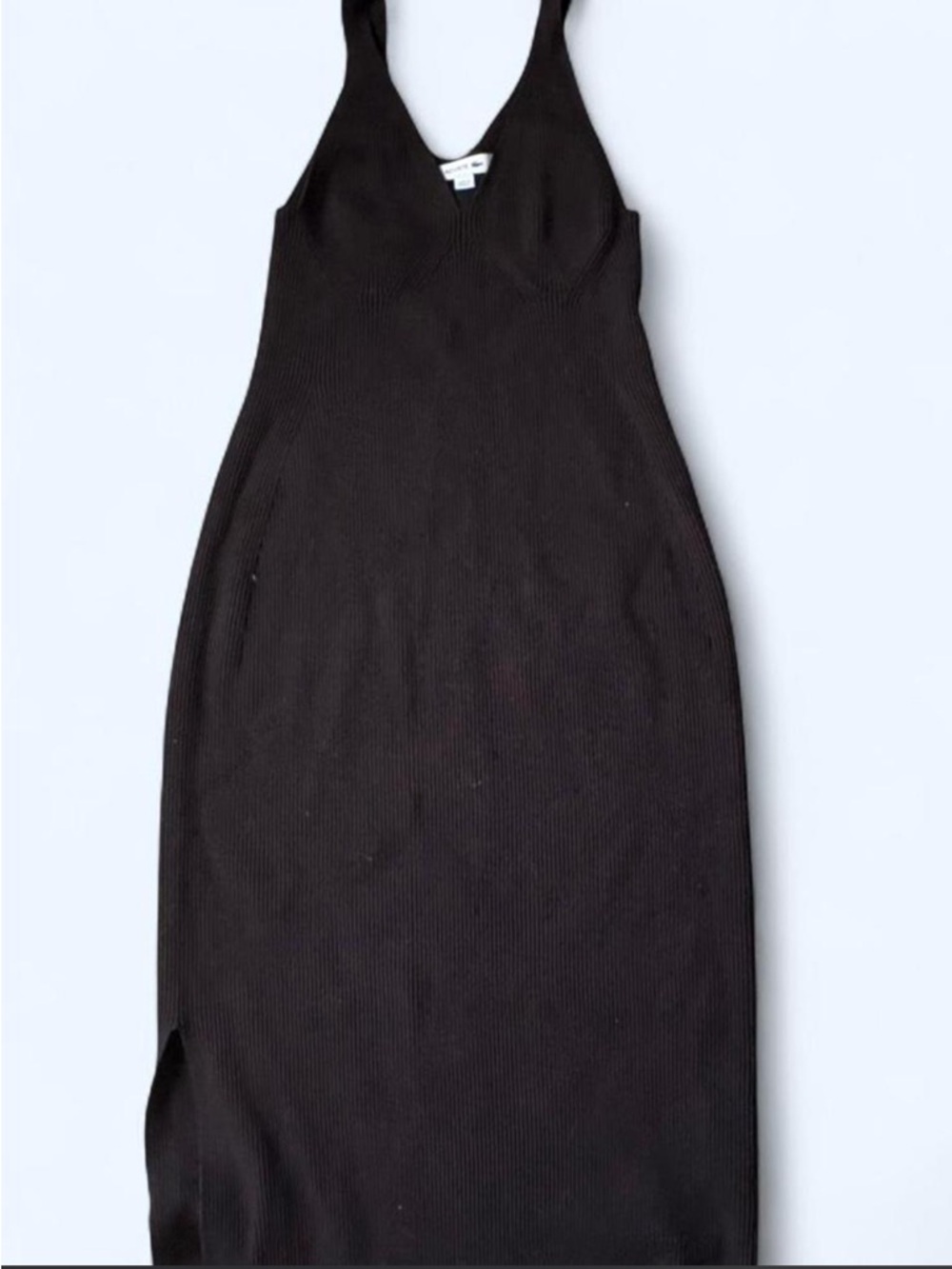 Lacoste Black Ribbed V-Neck Midi Dress